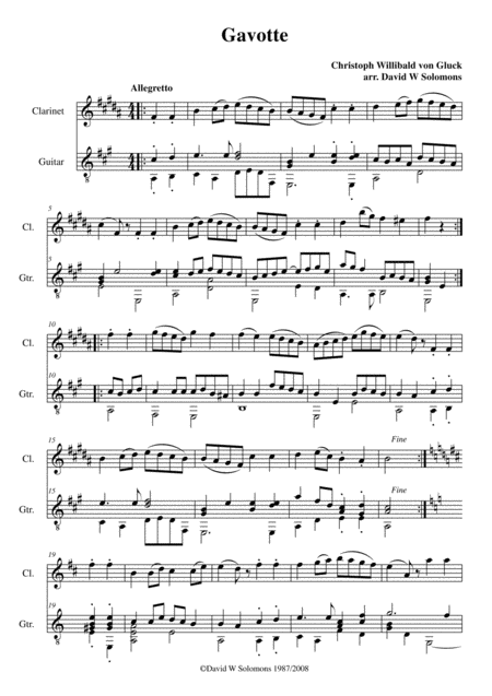 Gavotte In A Major For Clarinet And Guitar Sheet Music