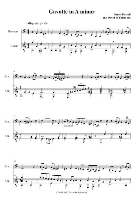 Gavotte In A Minor For Bassoon And Guitar Sheet Music