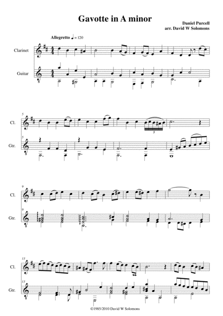 Free Sheet Music Gavotte In A Minor For Clarinet And Guitar