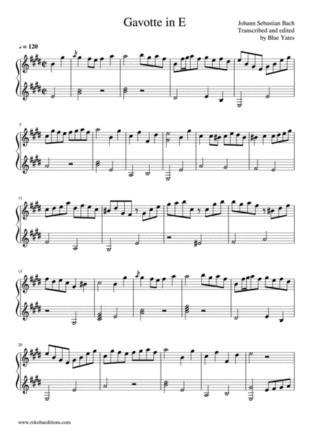 Gavotte In E Johann Sebastian Bach Sheet Music