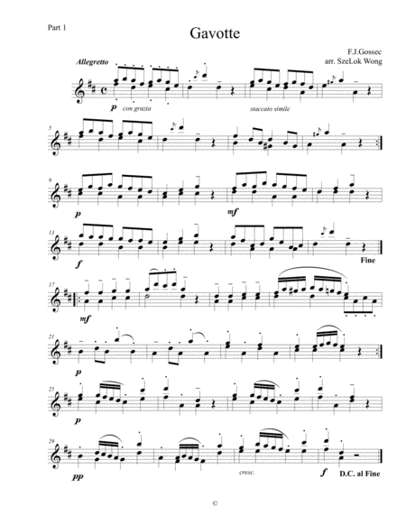 Gavotte One Piano 6 Hands Sheet Music