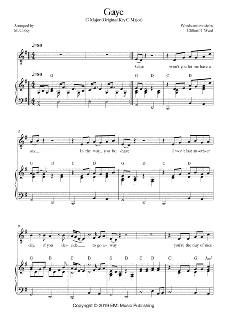 Free Sheet Music Gaye Pvg Lower Key G Major