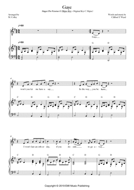 Free Sheet Music Gaye Singer Pro Lower Key G Major