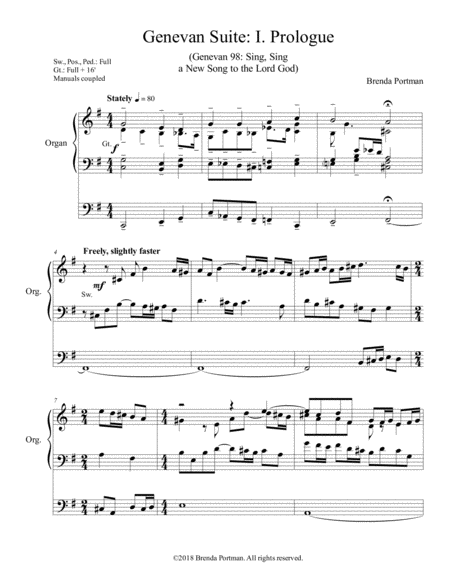 Free Sheet Music Genevan Suite For Organ By Brenda Portman