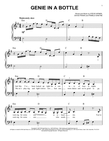 Free Sheet Music Genie In A Bottle