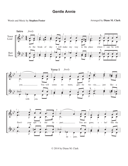 Gentle Annie Quartet Pricing Sheet Music