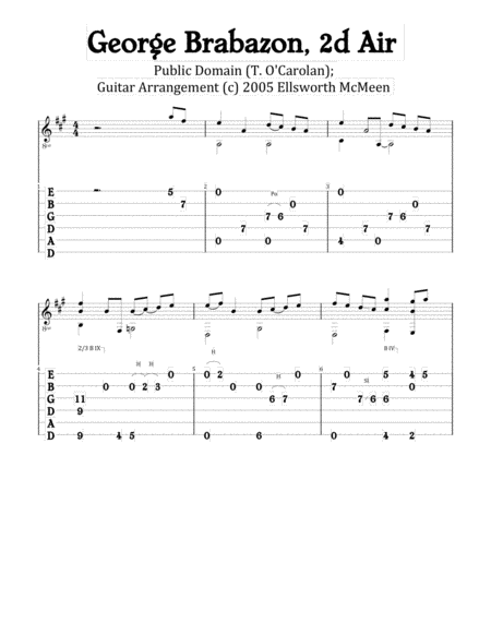 George Brabazon 2d Air For Fingerstyle Guitar In Drop D Tuning Sheet Music