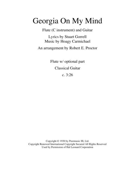 Georgia On My Mind For Flute And Guitar Sheet Music