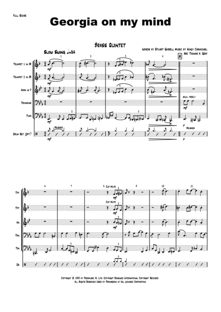 Georgia On My Mind Ray Charles Brass Quintet Sheet Music