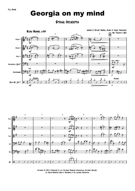 Georgia On My Mind Ray Charles String Orchestra Sheet Music