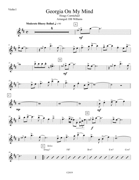 Georgia On My Mind Violin 1 Sheet Music