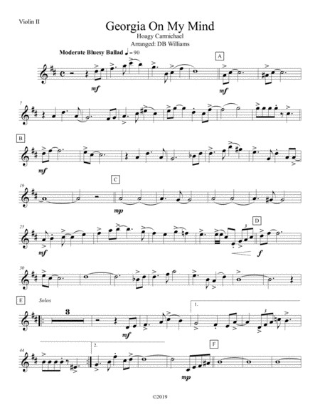 Georgia On My Mind Violin 2 Sheet Music