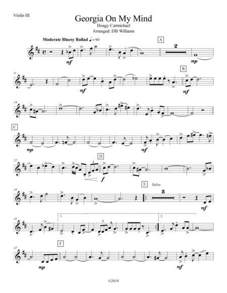 Georgia On My Mind Violin 3 Sheet Music