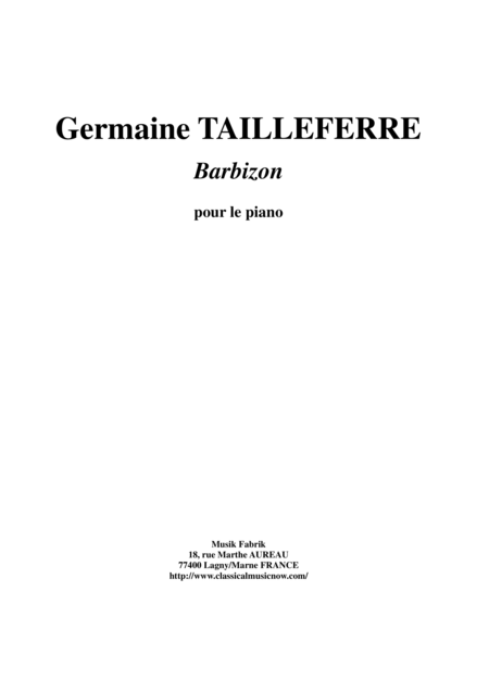 Germaine Tailleferre Barbizon For Piano Sheet Music