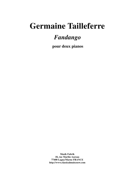 Germaine Tailleferre Fandango For Two Pianos Sheet Music