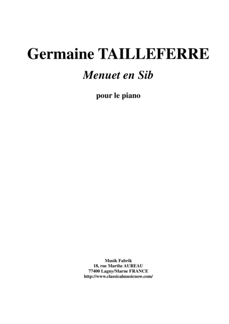 Germaine Tailleferre Menuet En Sib For Piano Sheet Music