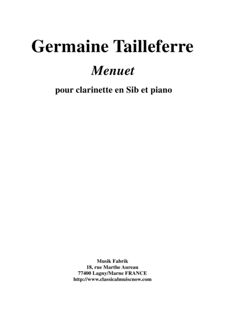 Germaine Tailleferre Menuet For Bb Clarinet And Piano Sheet Music