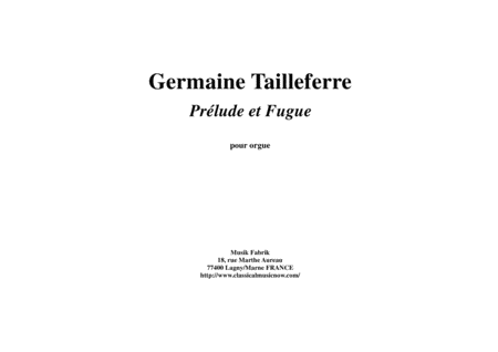 Germaine Tailleferre Prelude And Fugue For Organ Sheet Music