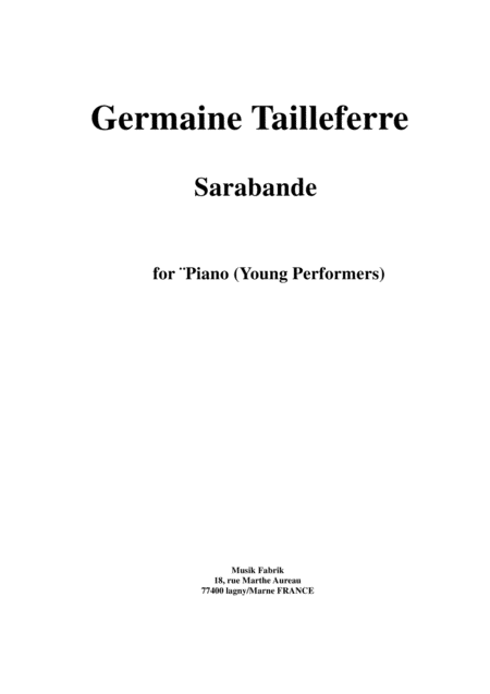 Germaine Tailleferre Sarabande For Piano Sheet Music