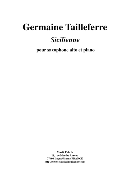 Germaine Tailleferre Sicilienne For Alto Saxophone And Piano Sheet Music