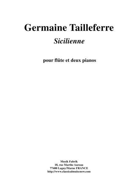 Germaine Tailleferre Sicilienne For Flute And Two Pianos Sheet Music