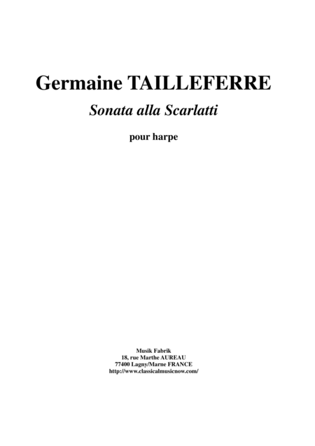 Germaine Tailleferre Sonata Alla Scarlatti For Harp Sheet Music