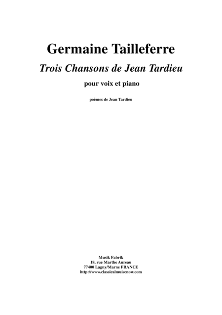 Germaine Tailleferre Trois Chansons De Jean Tardieu For Voice And Piano Sheet Music