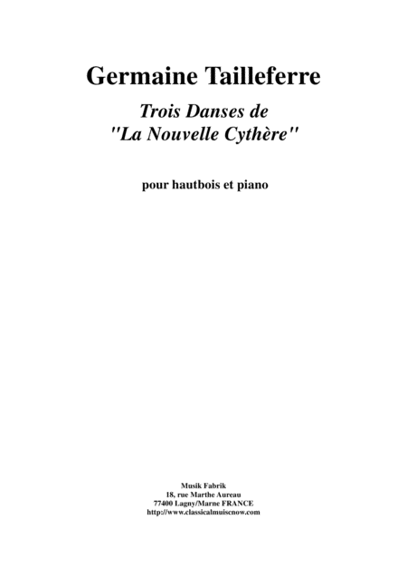 Germaine Tailleferre Trois Danses De La Nouvelle Cythre For Oboe And Piano Sheet Music