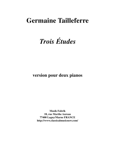 Germaine Tailleferre Trois Tudes For Two Pianos Sheet Music