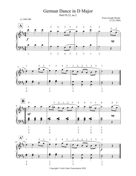 Free Sheet Music German Dance In D Major Franz Joseph Haydn Piano Transcription