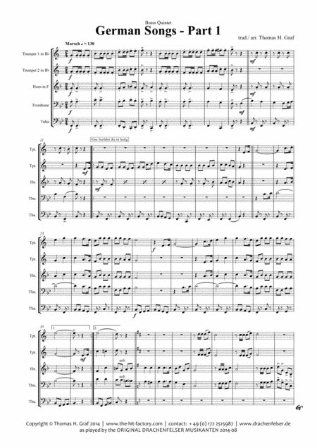 German Songs Part 1 Oktoberfest Brass Quintet Sheet Music