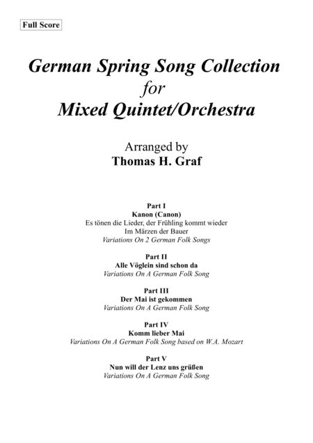 German Spring Song Collection 5 Concert Pieces Multiplay Full Score Sheet Music