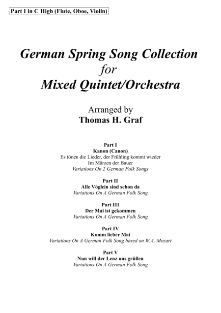 German Spring Song Collection 5 Concert Pieces Multiplay Part 1 In C High Sheet Music