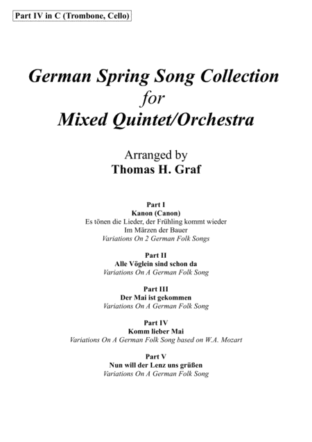 German Spring Song Collection 5 Concert Pieces Multiplay Part 4 In C Sheet Music