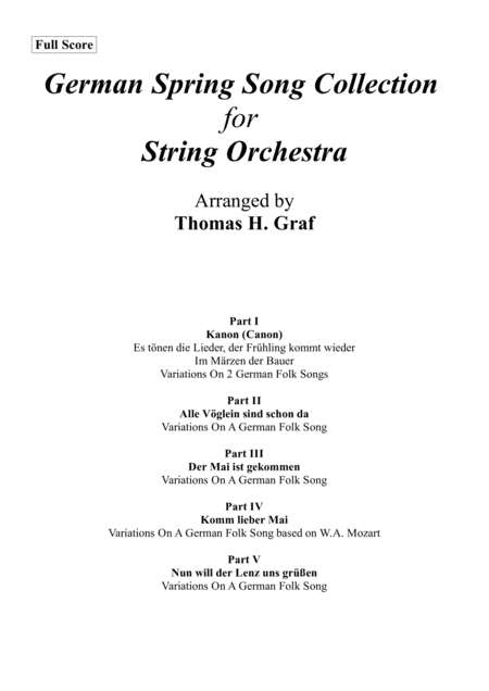 German Spring Song Collection 5 Concert Pieces String Orchestra Sheet Music