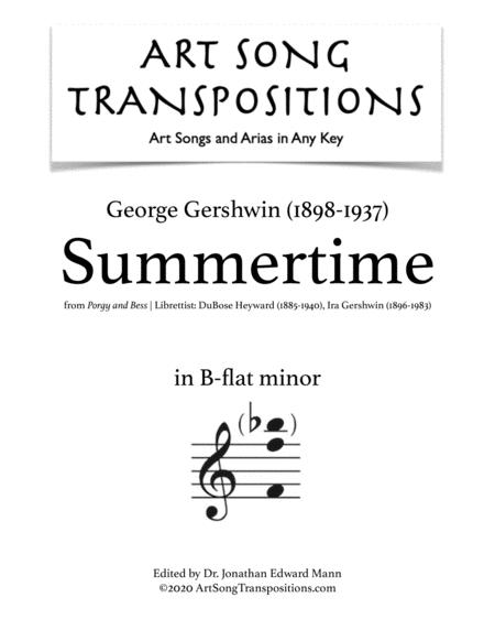 Free Sheet Music Gershwin Summertime Transposed To B Flat Minor