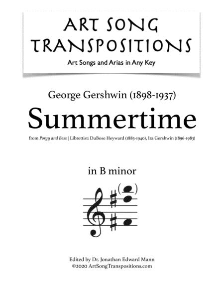 Free Sheet Music Gershwin Summertime Transposed To B Minor