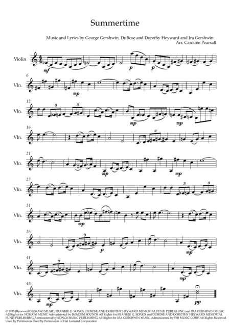 Free Sheet Music Gershwin Summertime Violin Solo