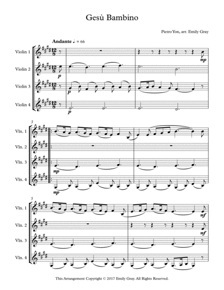 Gesu Bambino 4 Violins Sheet Music