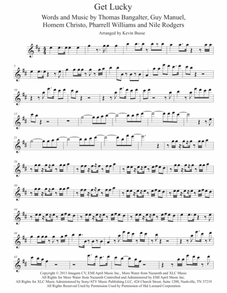 Free Sheet Music Get Lucky Alto Sax