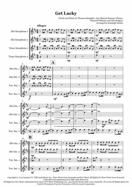 Get Lucky By Daft Punk Saxophone Quartet Aatt Sheet Music