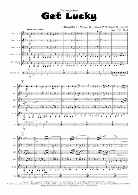 Get Lucky Daft Punk Clarinet Quintet Sheet Music