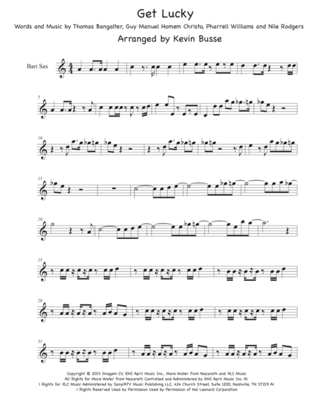 Get Lucky Easy Key Of C Alto Sax Sheet Music