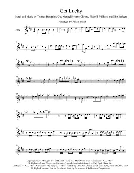 Get Lucky Original Key Oboe Sheet Music