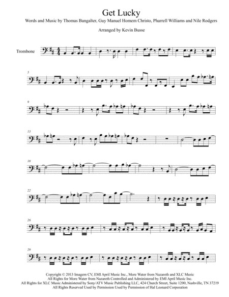 Free Sheet Music Get Lucky Original Key Trombone