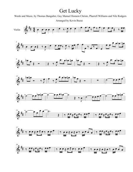 Get Lucky Original Key Violin Sheet Music