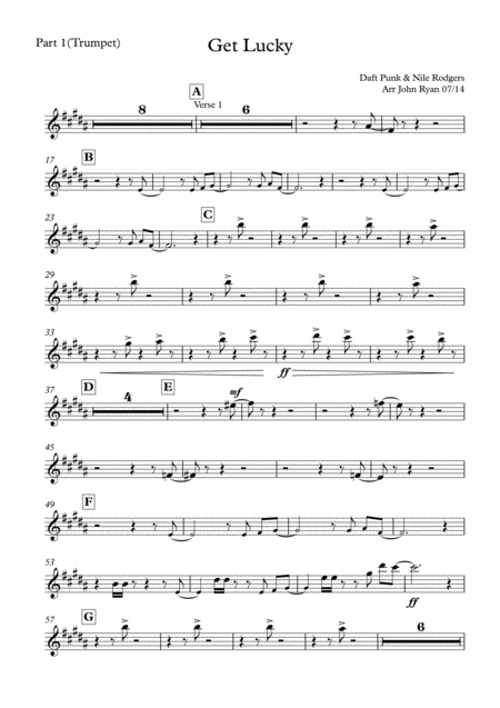 Get Lucky Wedding Band Arrangement Horns Rhythm Sheet Music