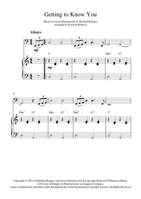 Getting To Know You Cello Solo And Piano Accompaniment With Chords Sheet Music