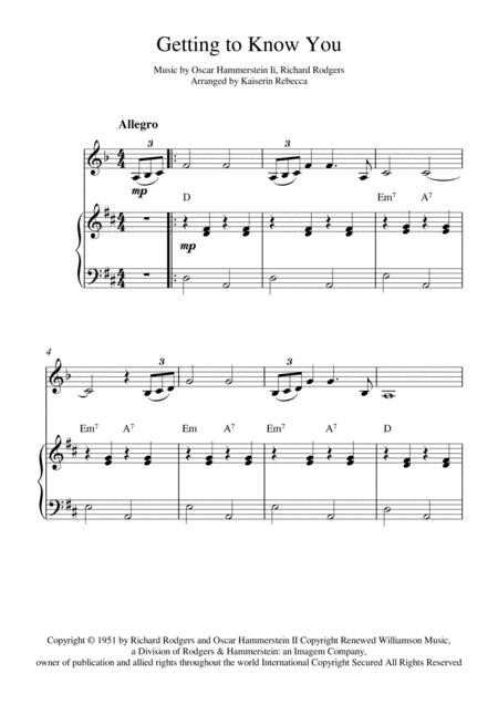 Getting To Know You Clarinet In A Solo And Piano Accompaniment With Chords Sheet Music