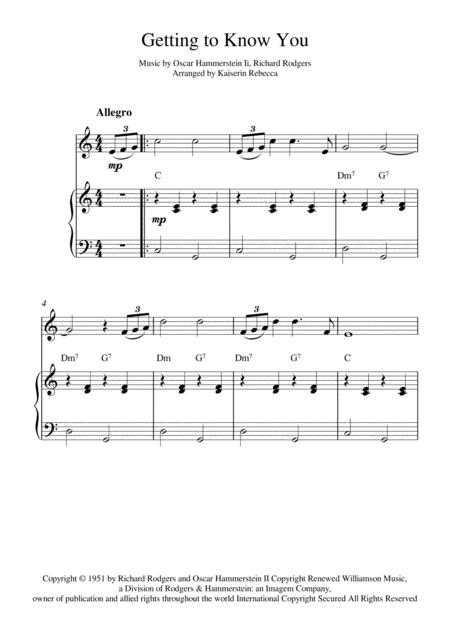 Getting To Know You For Oboe Solo And Piano Accompaniment Sheet Music